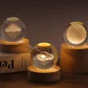 3D Galaxy Solar System Crystal Ball Night Light With Wooden Base – Moon Lamp  – Satellite Lamp